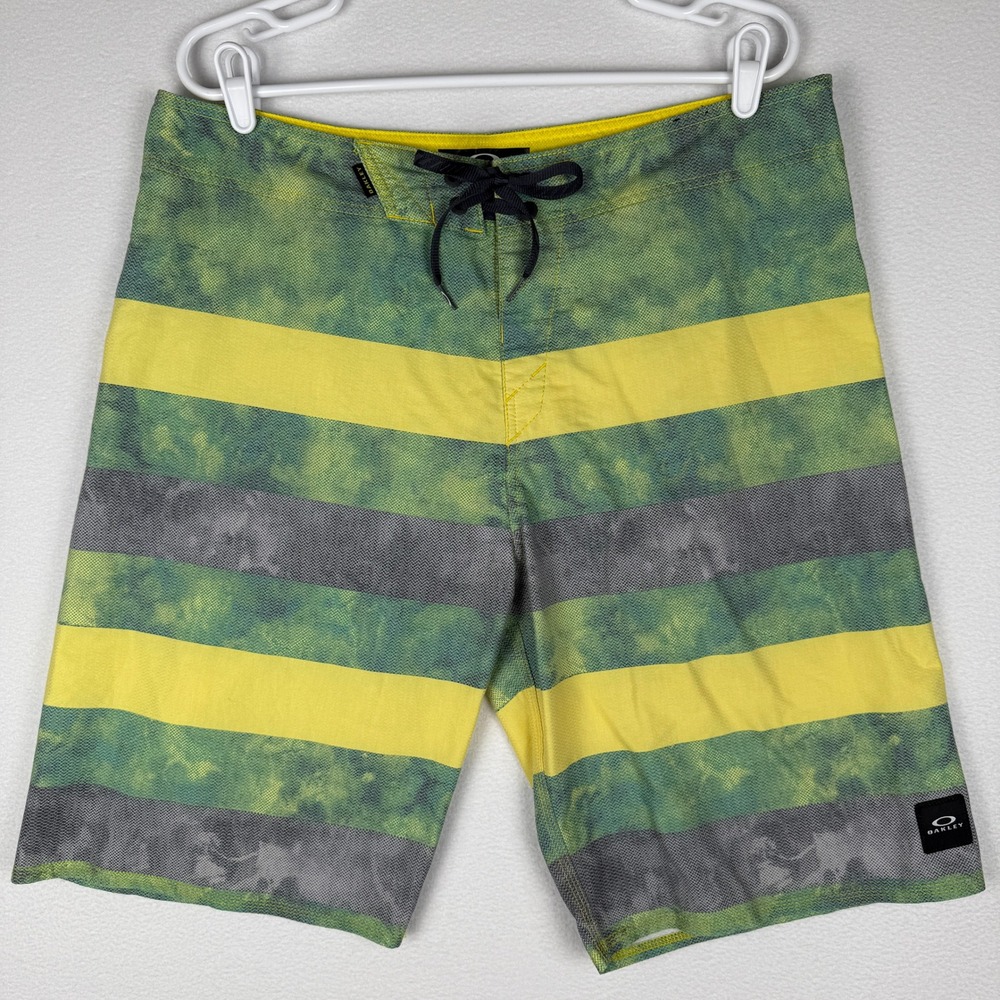 Oakley‎ Voyage Nomad O Hydrolix Board Shorts Mens 36 Yellow Green Stripe Surf
